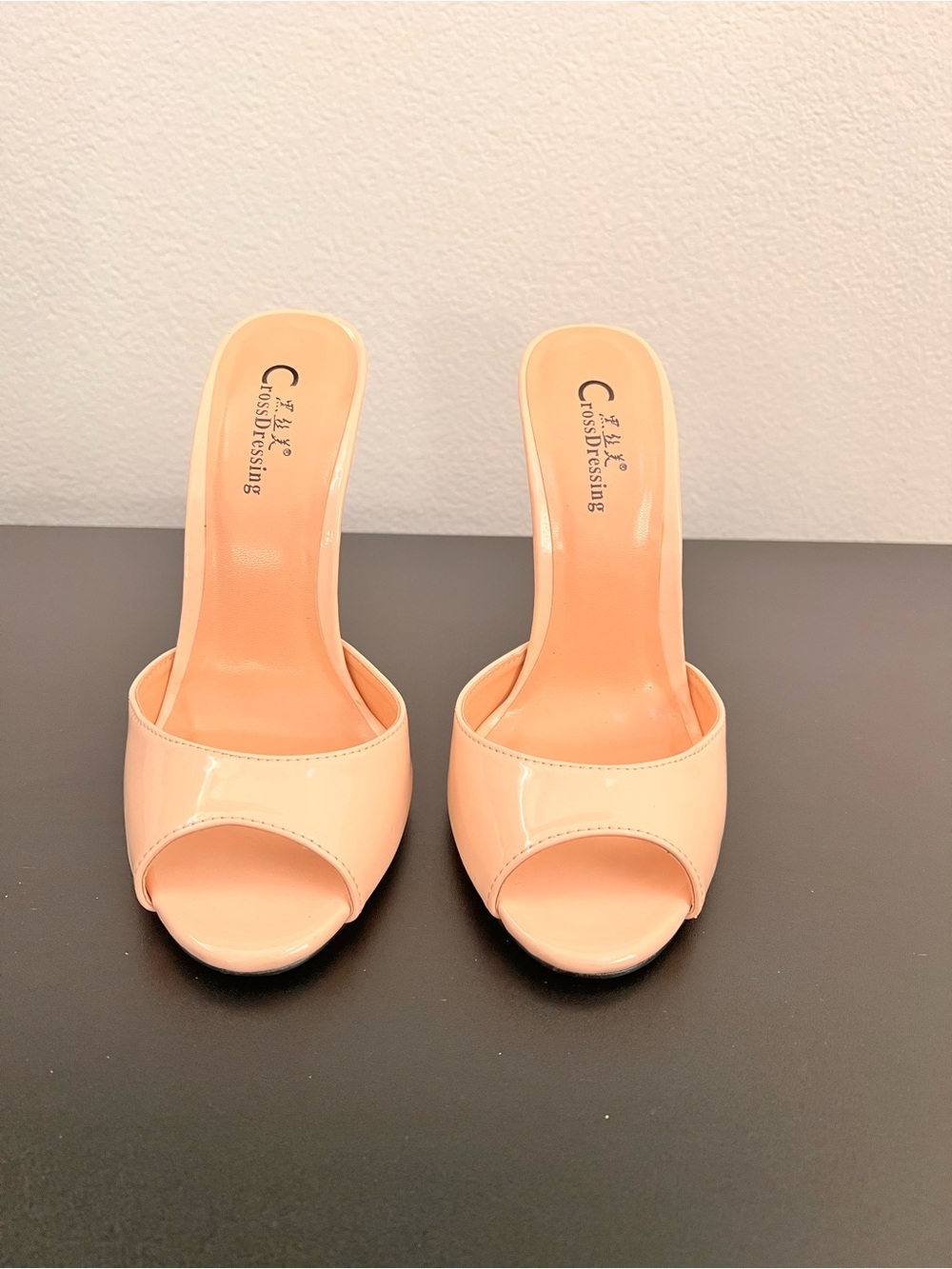 Red Sole Beige Patent Open-Toe Mules